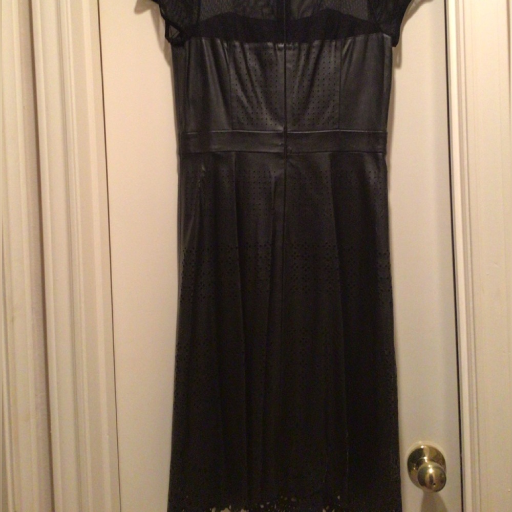 Catherine Maladrino Black Faux Leather Dress w/Mesh Sz 8